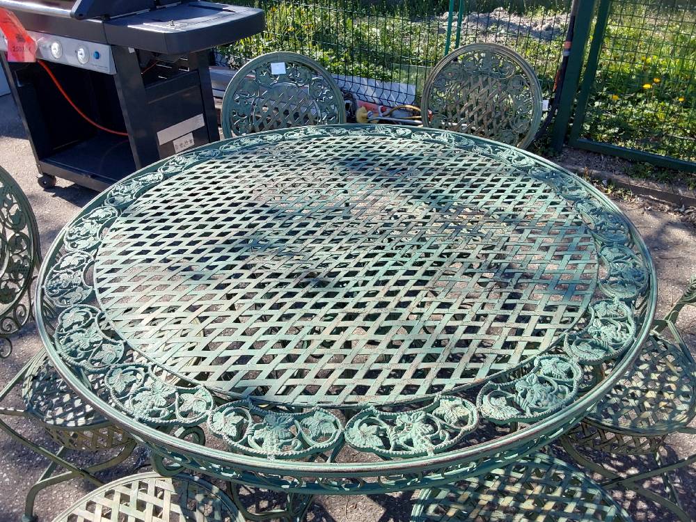 TABLE DE JARDIN MÉTAL VERT RONDE + 6 CHAISES PLIABLES (KB99AG/KB98AG)