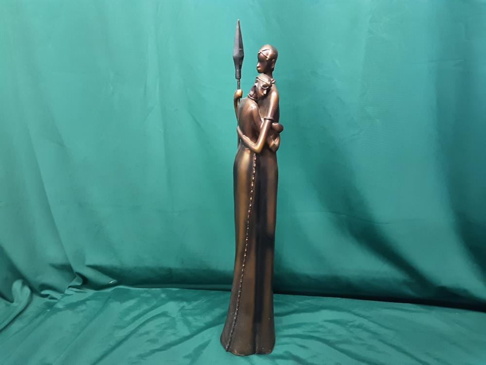 STATUETTE EN RÉSINE COUPLE MASAI H.53CM COLORIS BRONZE