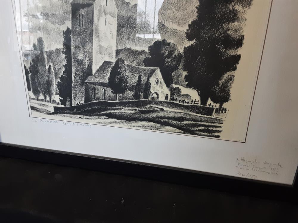 TABLEAU ÉGLISE D'ILLFURTH AU CRAYON NUMÉROTÉ 104/150 - 43X33CM