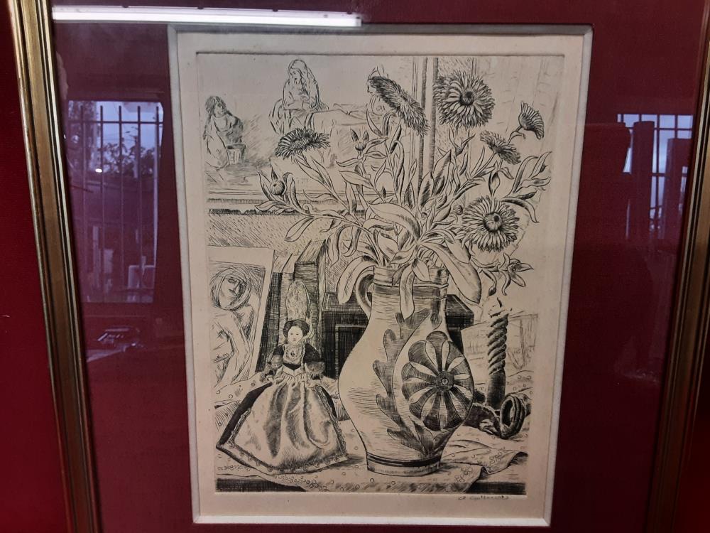 TABLEAU ENCRE DE CHINE CADRE DORÉ 30X35CM SIGNÉ CHARLES GUTKNECHT