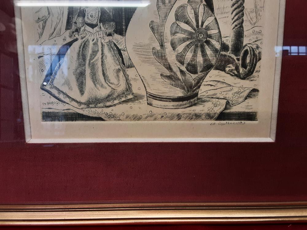 TABLEAU ENCRE DE CHINE CADRE DORÉ 30X35CM SIGNÉ CHARLES GUTKNECHT