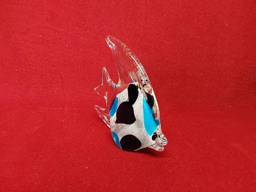 POISSON VERRE SOUFFLÉ BLANC- BLEU - NOIR