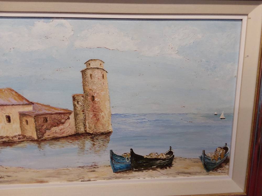 TABLEAU MARINE CADRE BOIS DORÉ 80X56CM