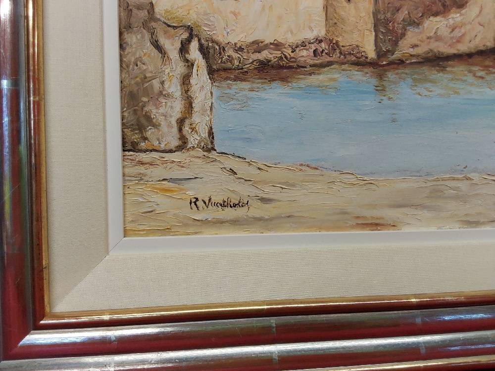 TABLEAU MARINE CADRE BOIS DORÉ 80X56CM