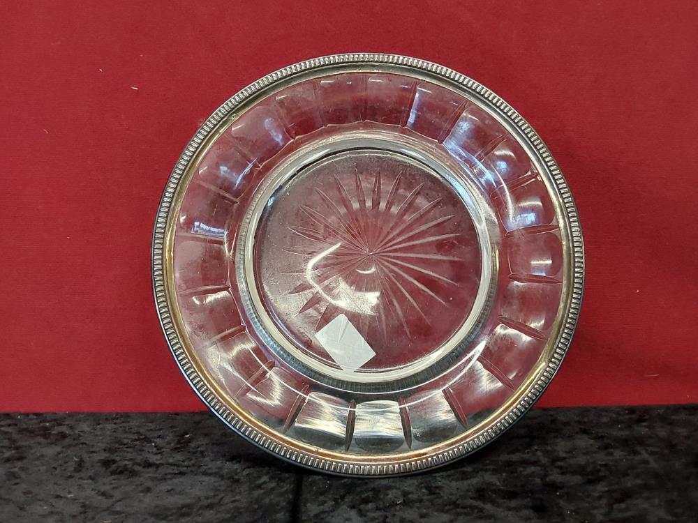 COUPE À FRUITS VERRE  SUR PIED EN ARGENT
