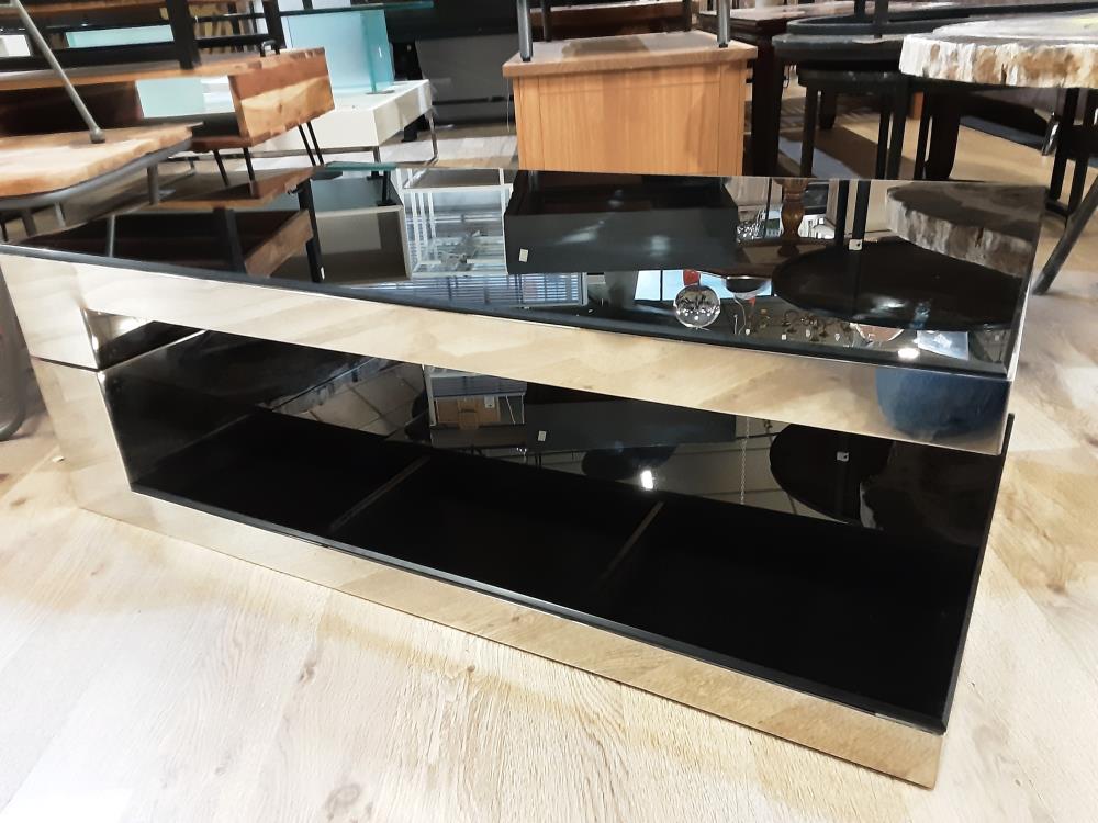 TABLE BASSE PIVOTANTS 2 PLATEAUX VERRE NOIRE  METALE CHROME