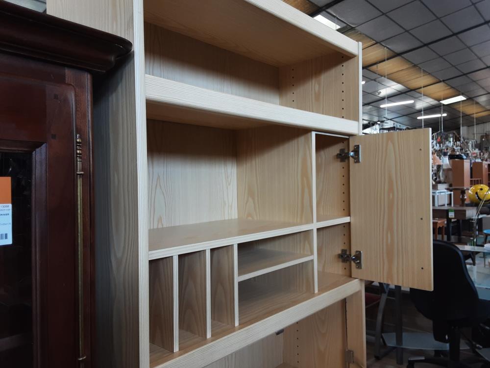 BIBLIOTHEQUE 4 PORTES+ NICHES COLORIS BOIS CLAIR