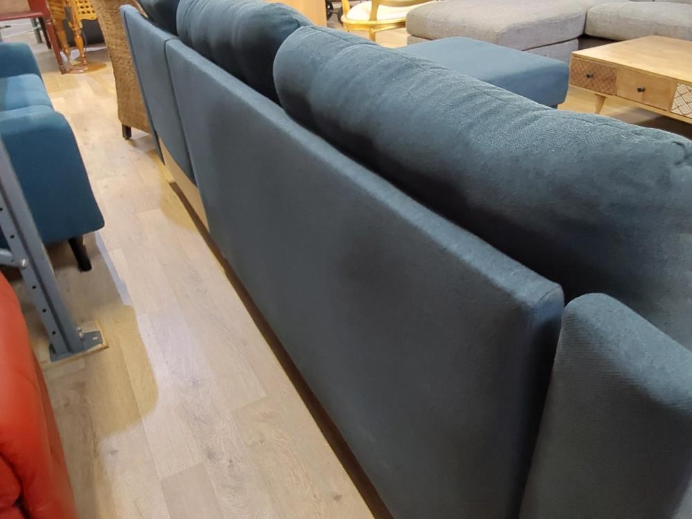 CANAPE D 'ANGLE TISSU BLEU REVERSIBLE CONVERTIBLE + COFFRE