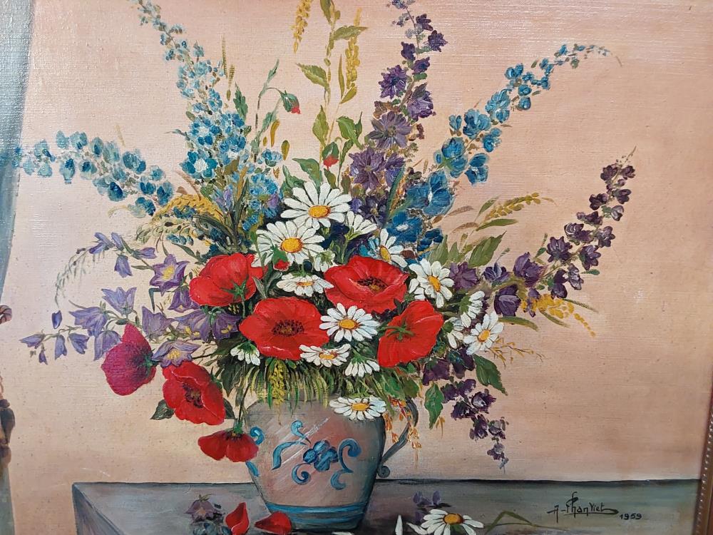 TABLEAU BOUQUET DE FLEURS BLEU BLANC ET ROUGE