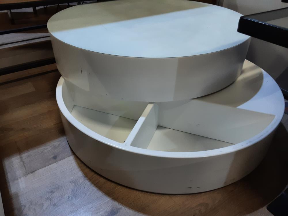 TABLE BASSE RONDE PLATEAU VERRE ET PIVOTANT