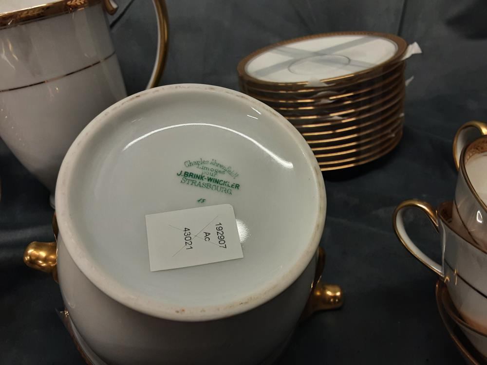 SERVICE A CAFÉ + DESSERT PORCELAINE DE LIMOGES BORDURES DORÉES JEAN BRINK STRASBOURG