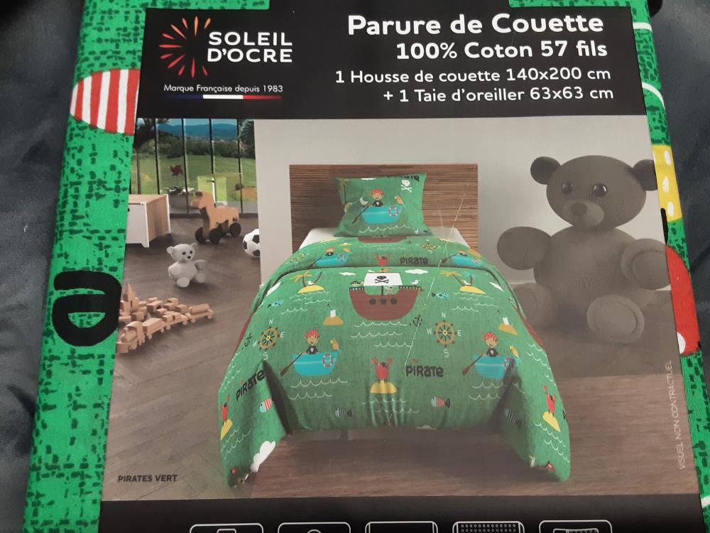 PARURE EN COTON PIRATES VERTS (HOUSSE DE COUETTE 140X200CM + 1 TAIE OREILLER) (633811)