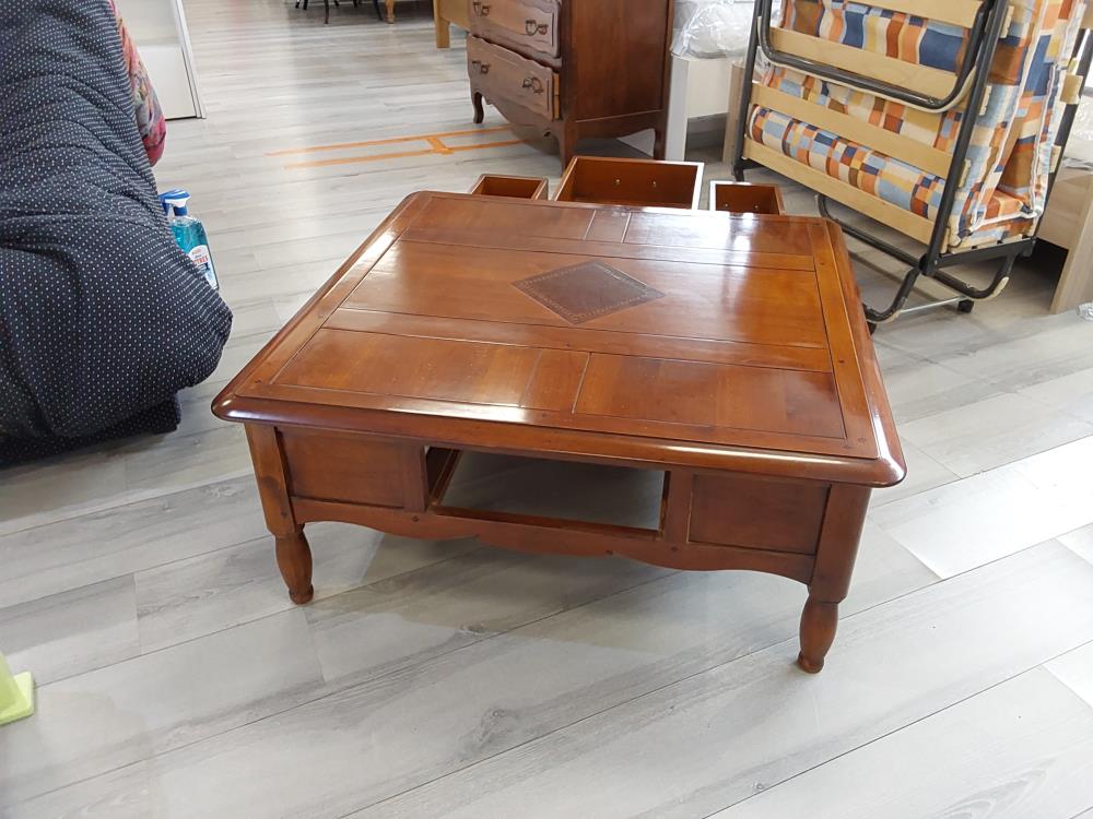 TABLE BASSE MERISIER ET MARQUETÉ 3 TIROIRS