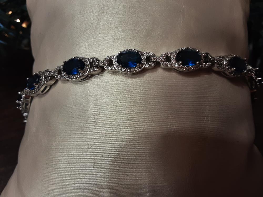 BRACELET ARGENT PIERRES BLEUES ET STRASS