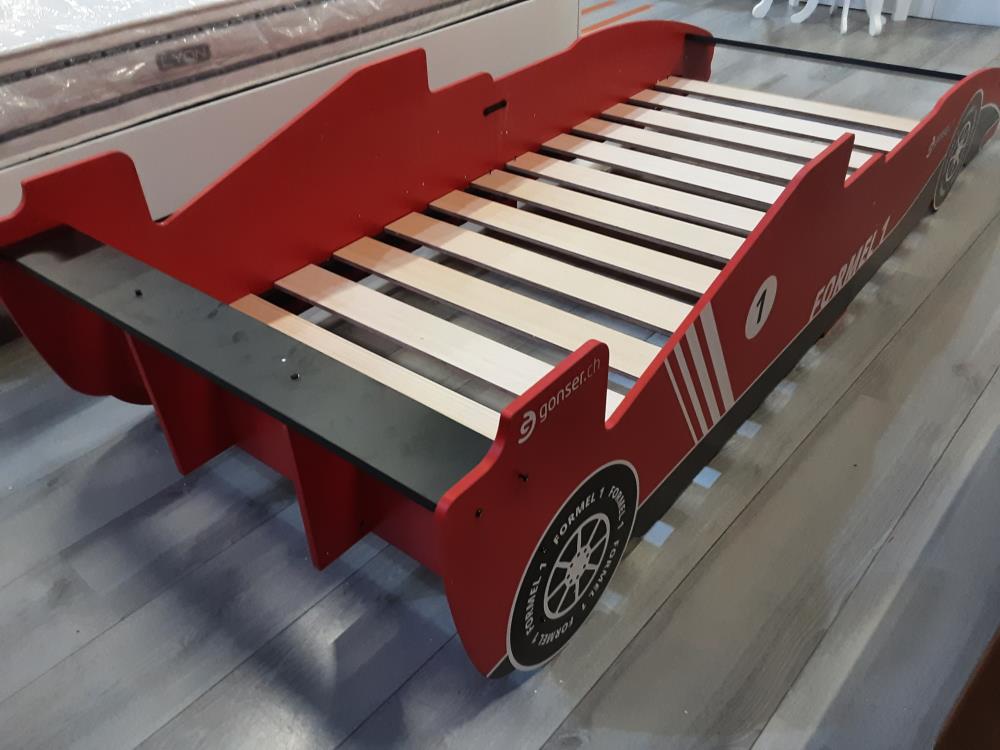 LIT ENFANT 90 X 200 VOITURE EN BOIS AVE SOMMIER A LATTES