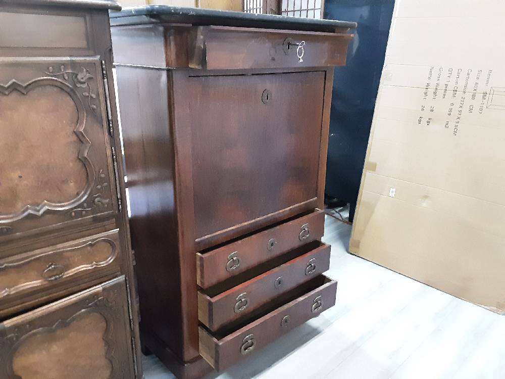 SECRETAIRE 1 PORTE 12 TIROIRS LP PLATEAU MARBRE NOIR