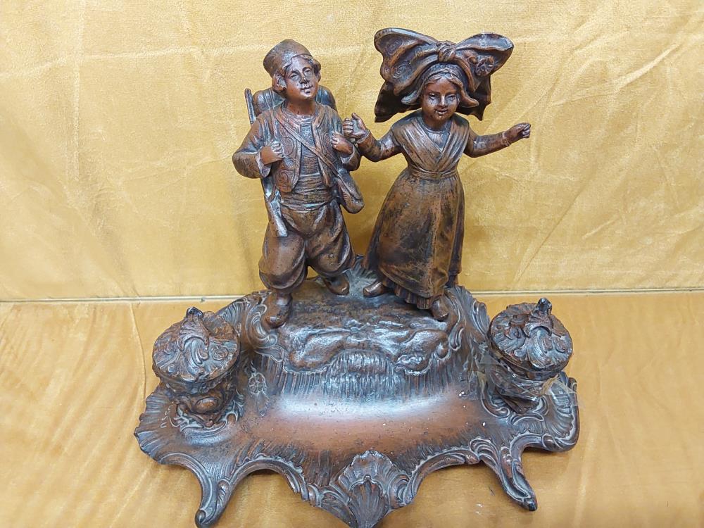 ENCRIER STATUETTES ALSACIENNES RÉGULE SIGNÉ A.BOSSU