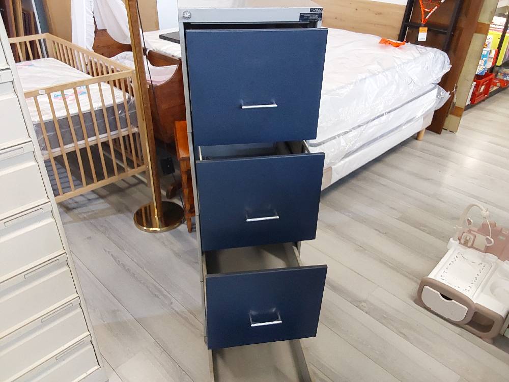 MEUBLE MÉTAL INDUSTRIEL GRIS ET BLEU 4 CAISSONS AVEC CLÉ