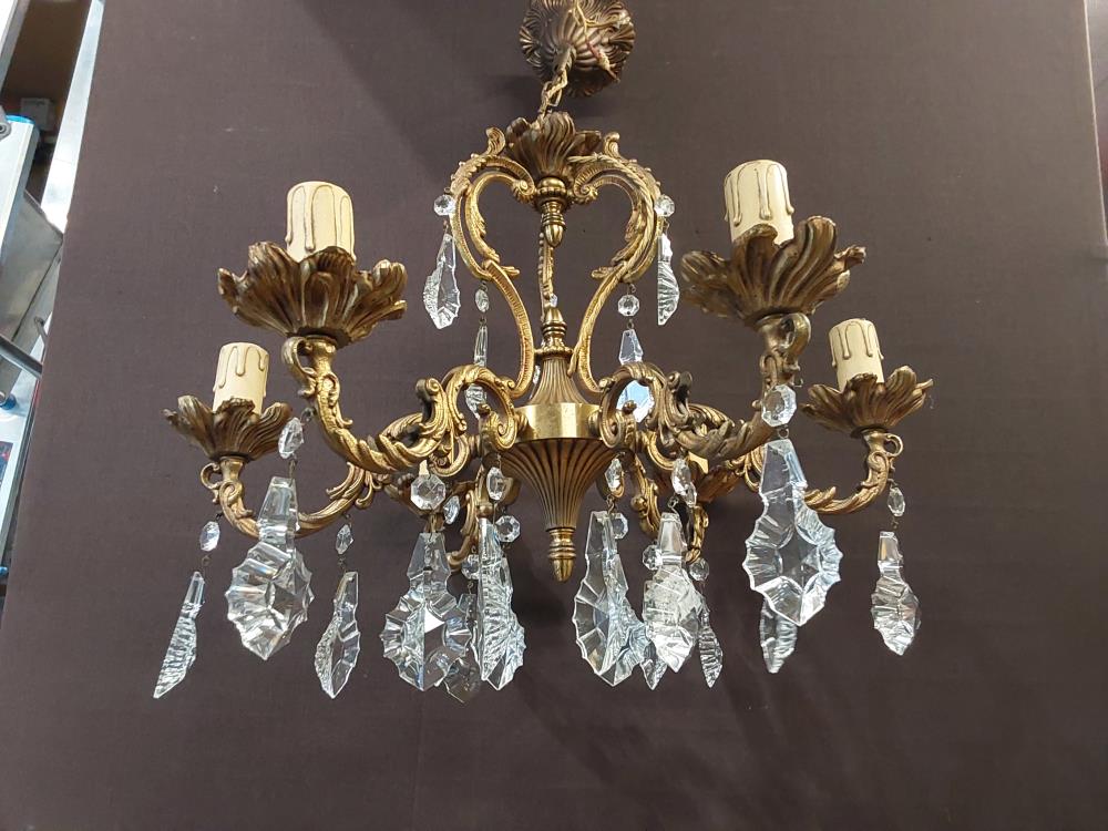 LUSTRE 6 BRANCHES A PAMPILLES EN BRONZE