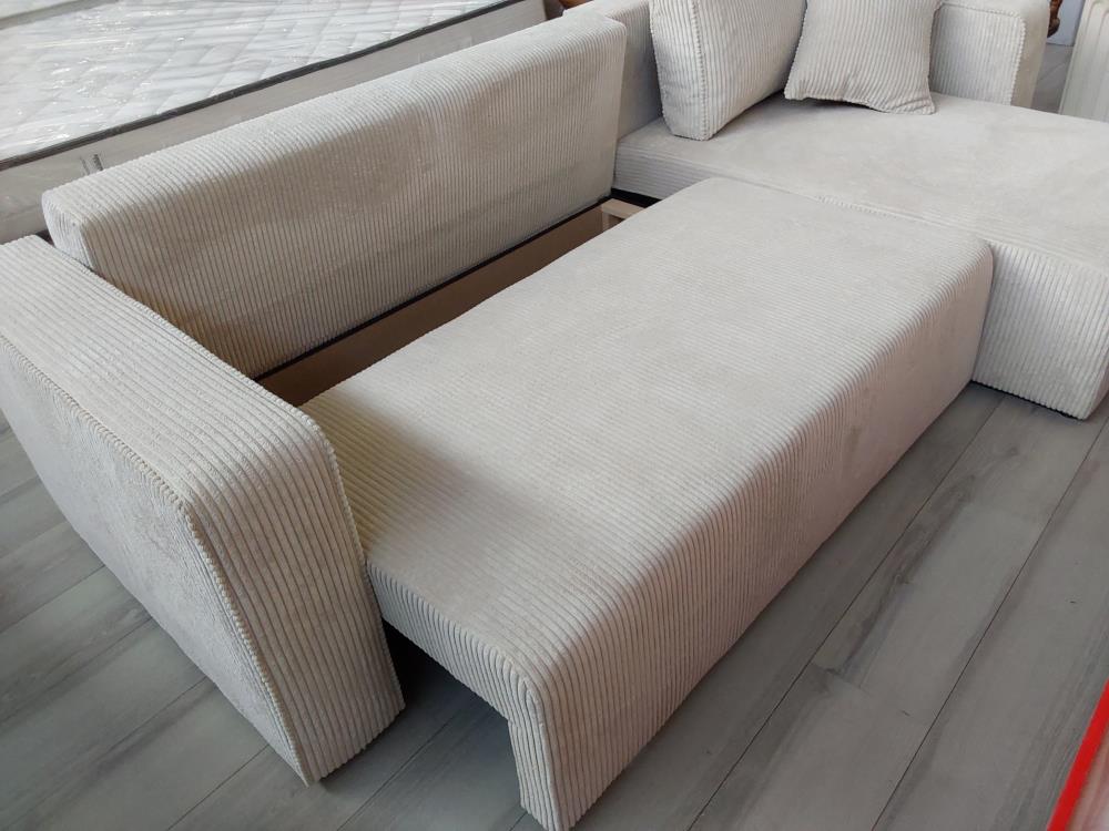 CANAPE TOPAZE (BMEQQERFTCS-HJ) 4 PLACES - ANGLE REVERSIBLE - CONVERTIBLE - VELOURS COTELE BEIGE