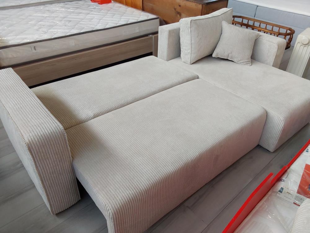 CANAPE TOPAZE (BMEQQERFTCS-HJ) 4 PLACES - ANGLE REVERSIBLE - CONVERTIBLE - VELOURS COTELE BEIGE