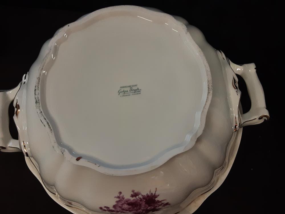 SOUPIERE DECOR FLEURS ROSES DE LIMOGES