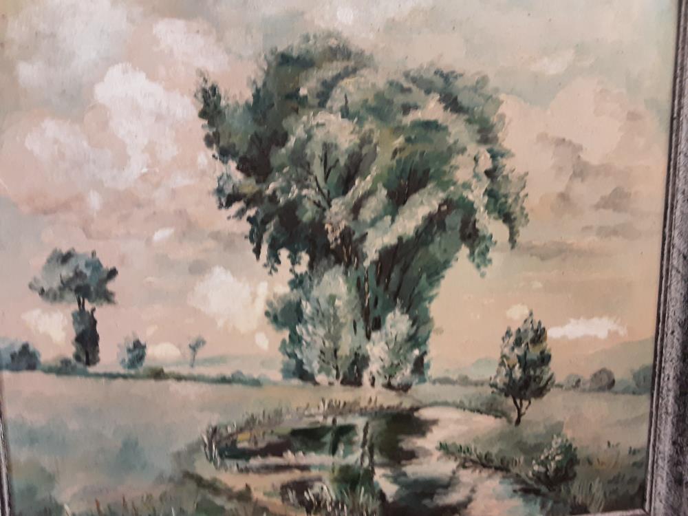 TABLEAU FORET AVEC UNE MARE SIGNE