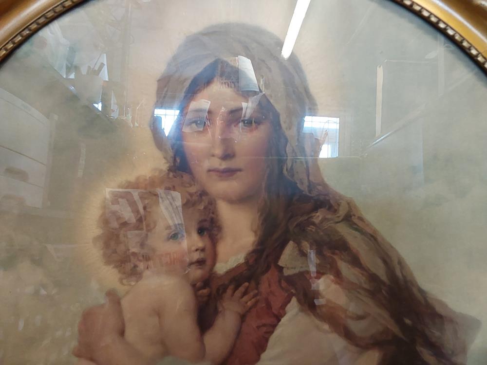 TABLEAU ROND SOUS VERRE LA VIERGE ET L'ENFANT