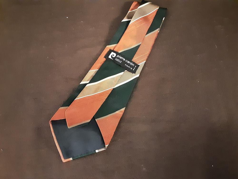 CRAVATE TERRACOTTA-VERT-DORÉ PIERRE CARDIN SOIE