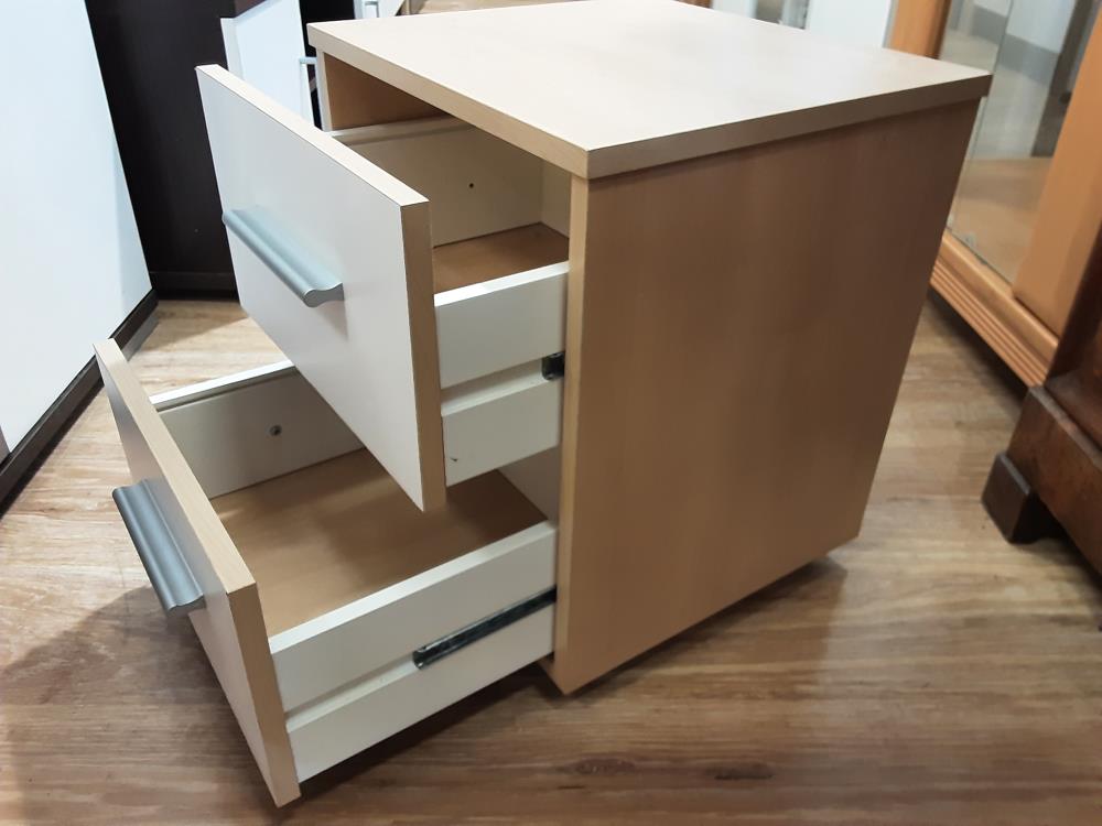 CHEVET 2 TIROIRS COLORIS BRUN ET BLANC