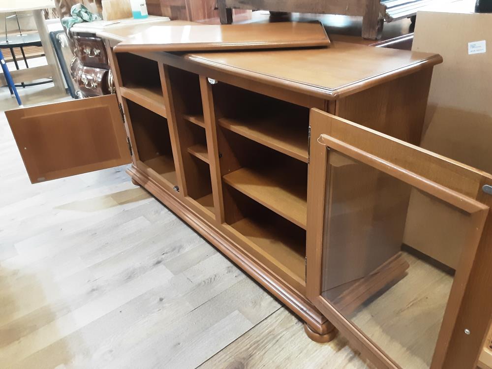 MEUBLE TELE BAS EN CHENE 2 PORTES + NICHES AVEC PLATEAU TOURNANT