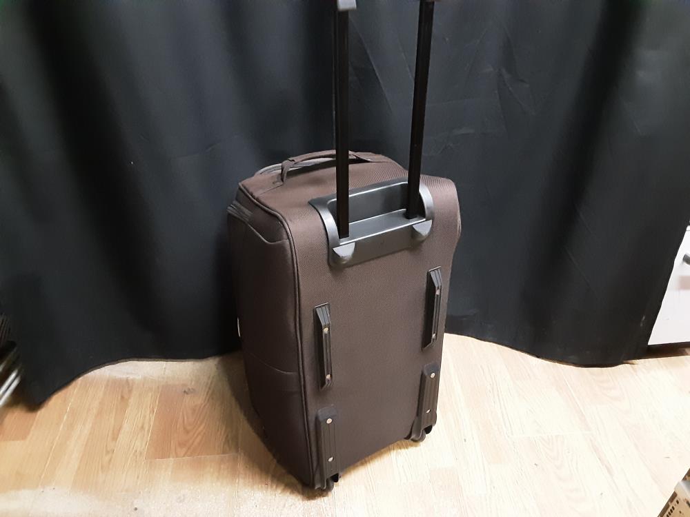 SAC DE VOYAGE TISSU BRUN MARQUE PIGEON SUR ROULETTES