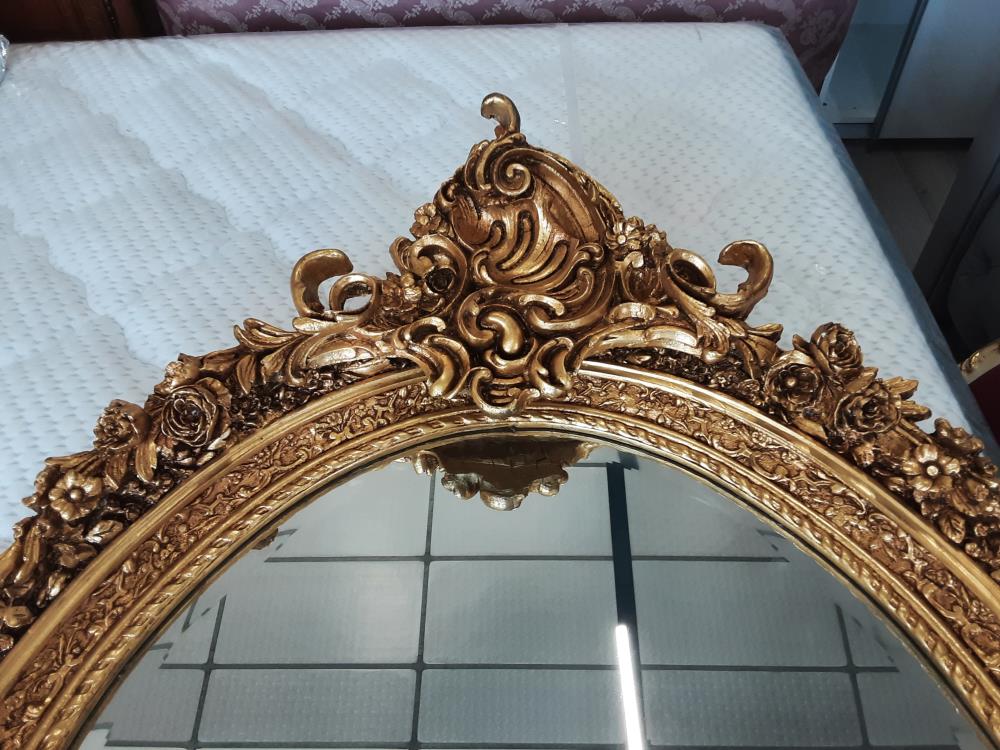 MIROIR BISEAUTE OVALE BAROQUE CADRE BOIS DORE ROCOCO
