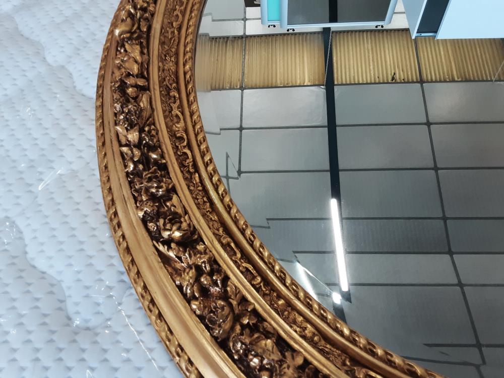 MIROIR BISEAUTE OVALE BAROQUE CADRE BOIS DORE ROCOCO