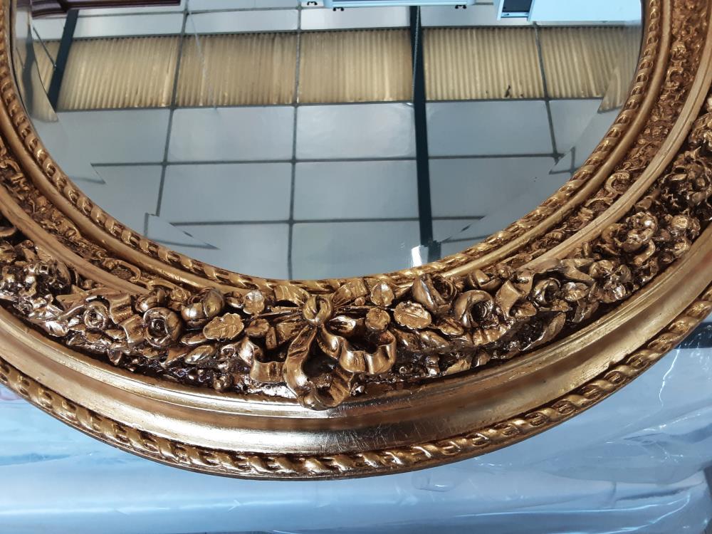 MIROIR BISEAUTE OVALE BAROQUE CADRE BOIS DORE ROCOCO