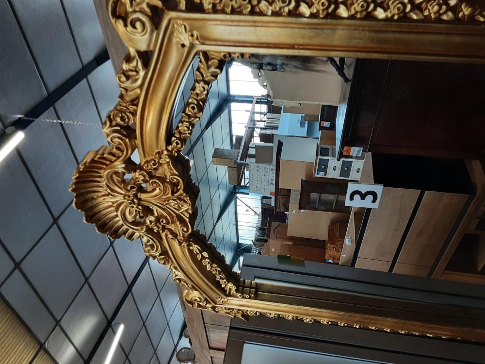 CONSOLE BAROQUE AVEC MIROIR MARBRE VERT CADRE DORE