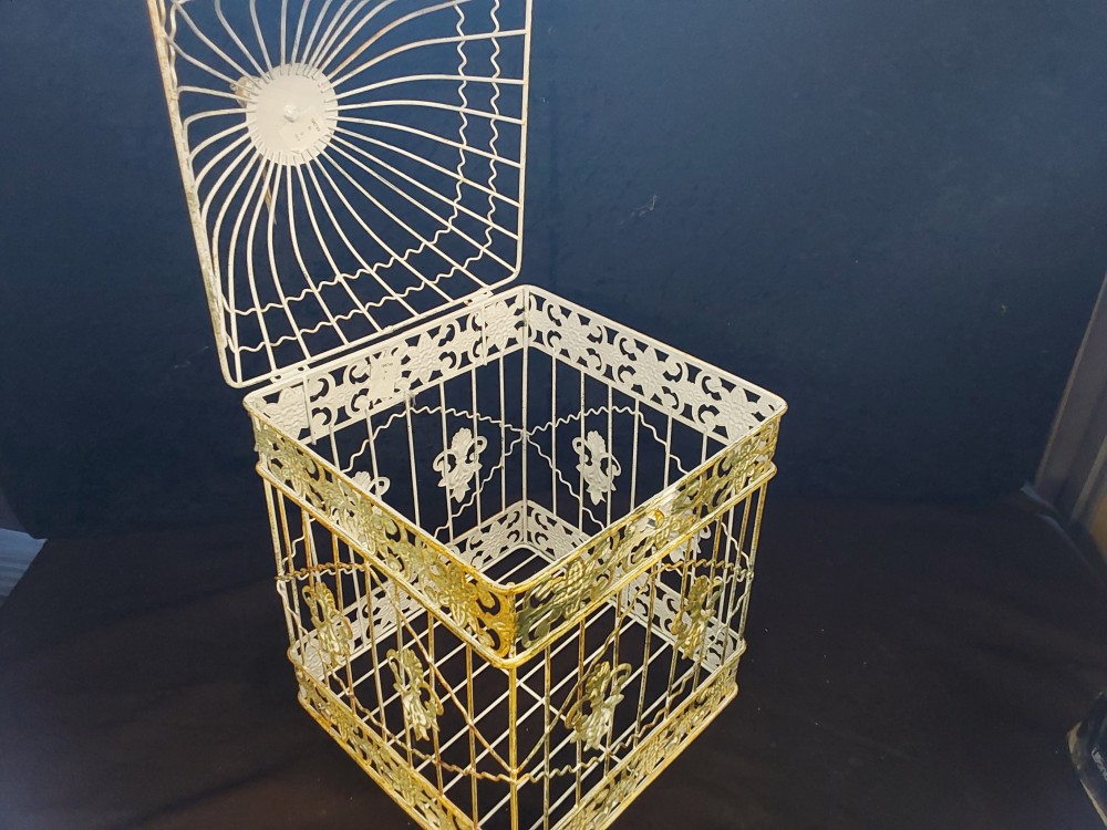 CAGE A OISEAU METAL BLANC ET VERT CARRE GM (RB-10)