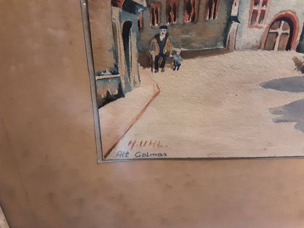 TABLEAU AQUARELLE MAISONS DE VILLAGE SIGNE