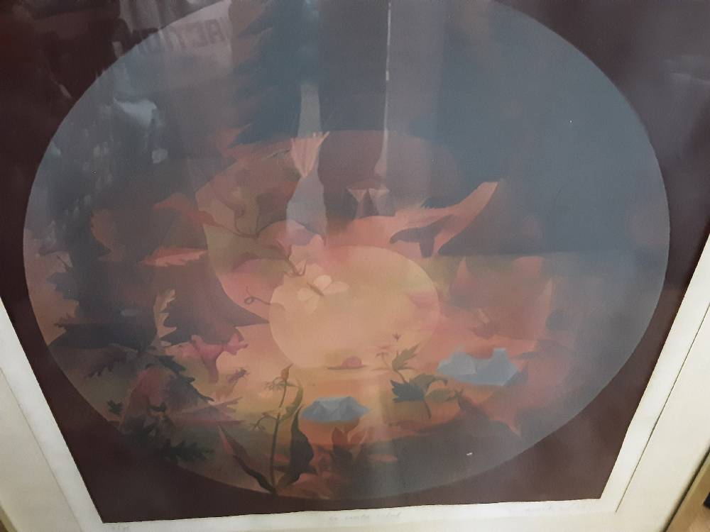 TABLEAU AQUARELLE CERCLE FLORAL CADRE DORE