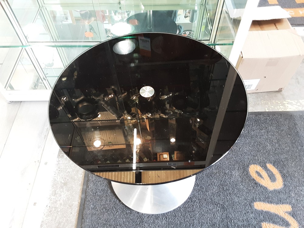 TABLE RONDE PIED CHROME PLATEAU VERRE NOIR