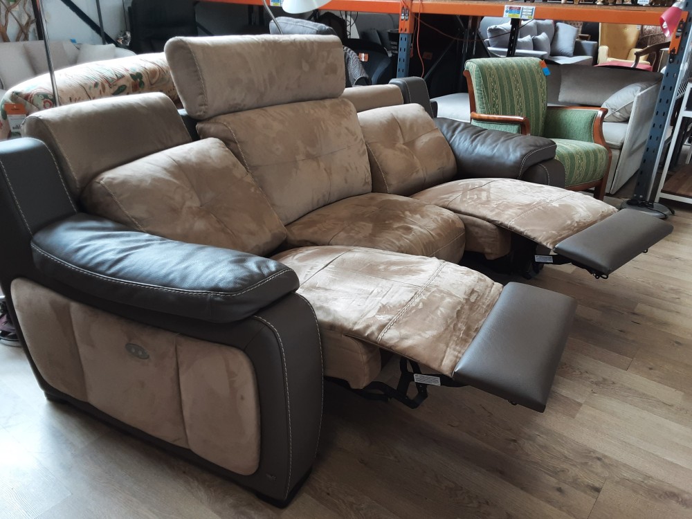 CANAPE 3 PLACES DONT 2 RELAX ELECTRIQUE COLORIS BRUN 2 TONS