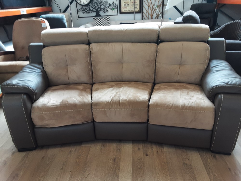 CANAPE 3 PLACES DONT 2 RELAX ELECTRIQUE COLORIS BRUN 2 TONS