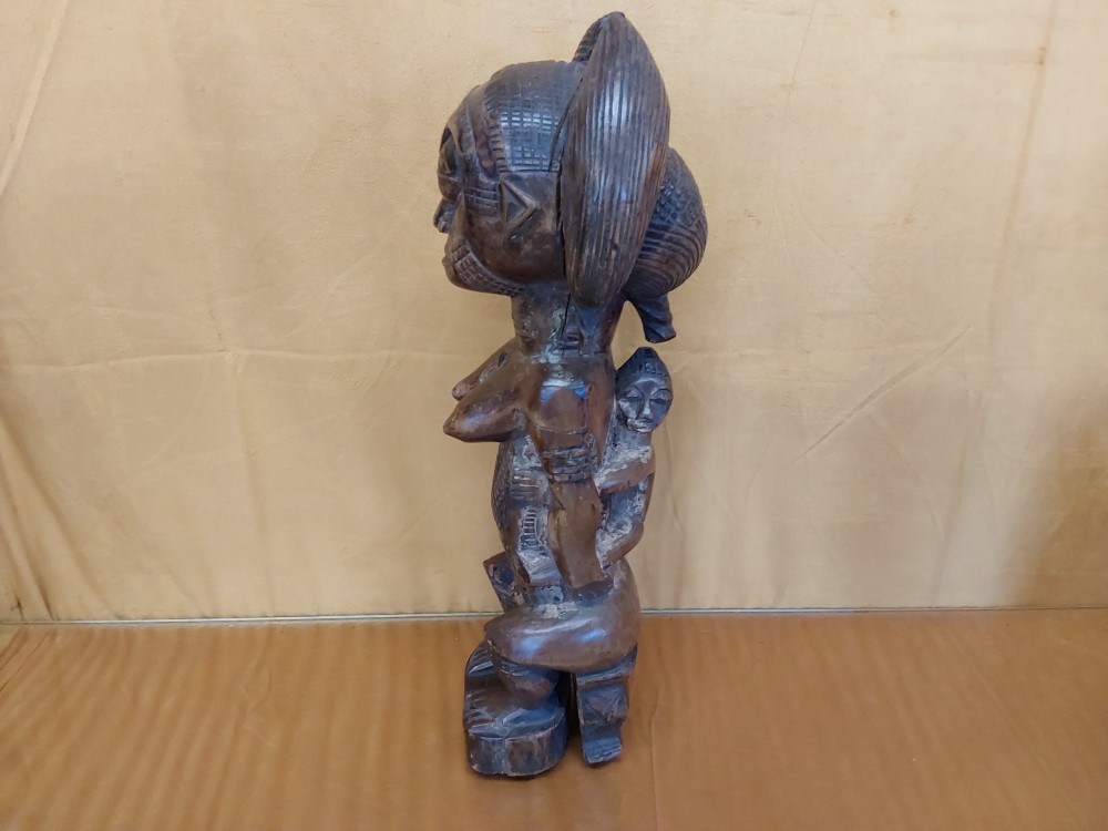 STATUE MERE ET ENFANT AFRICAINS EN BOIS