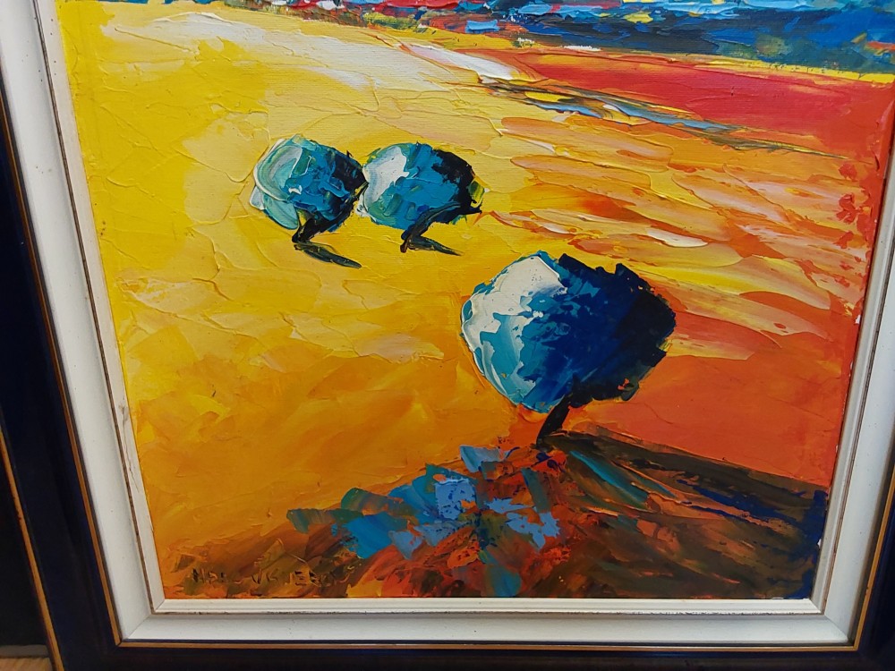 TABLEAU PAYSAGE SIGNÉ MARC VIGNERON CADRE BLEU/DORÉ