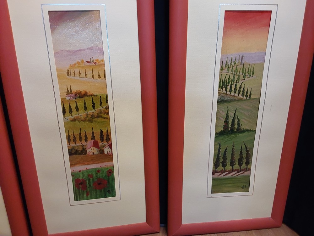 LOT DE 3 TABLEAUX PAYSAGE TOURNESOLS/ COQUELICOTS/ SAPINS