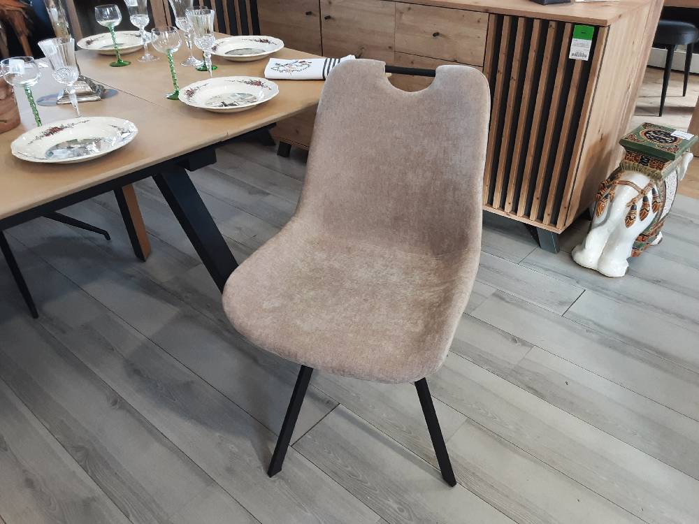 CHAISE DUO BEIGE EN TISSU AVEC POIGNÉE - PIVOTANT 360° PIEDS MÉTAL NOIR