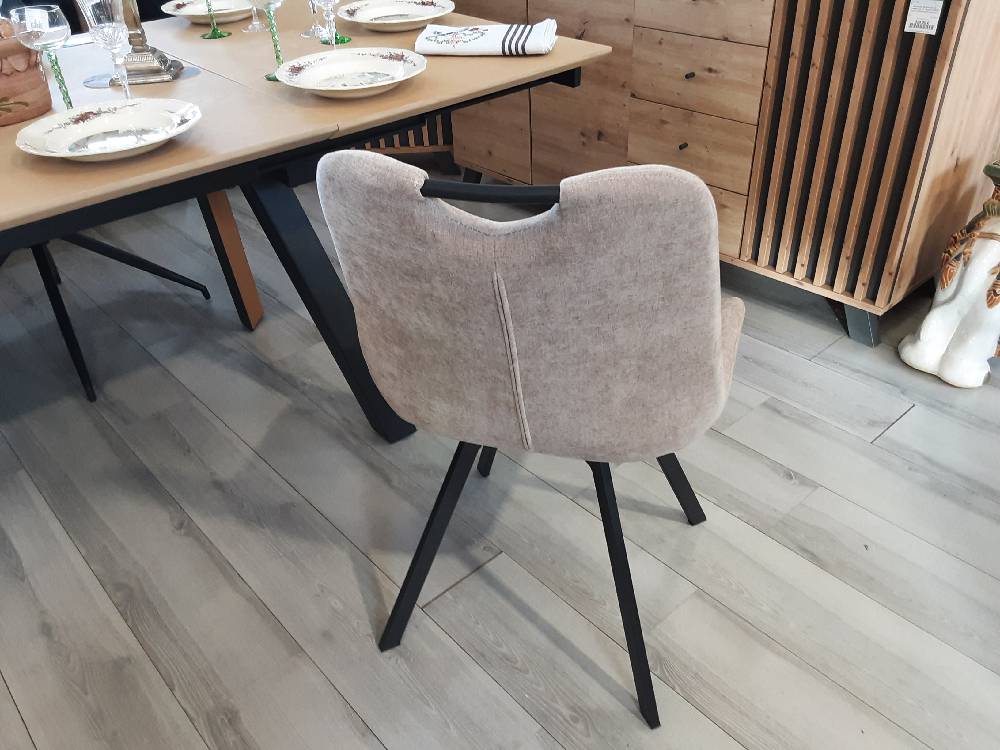 CHAISE DUO BEIGE EN TISSU AVEC POIGNÉE - PIVOTANT 360° PIEDS MÉTAL NOIR