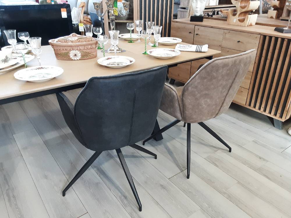 FAUTEUIL BI-MATIÈRE - LEO GRIS FONCE - PIVOTANT 360° PIEDS MÉTAL NOIR