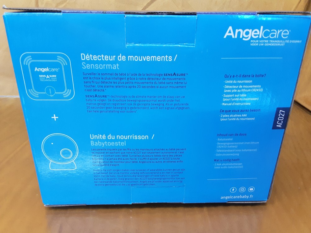 BOITE COMPLETE ANGELCARE BABYPHONE DETECTEUR DE MOUVEMENTS ( JAMAIS UTILISÉ)