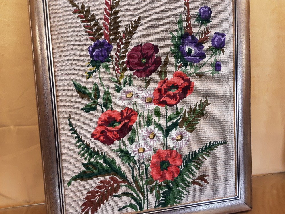 TABLEAU CANEVAS FLEURS CADRE DORE